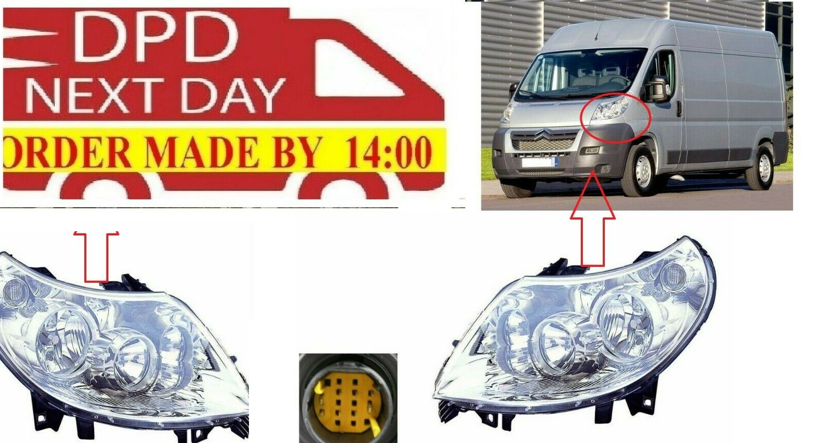 Fiat Ducato 20062011 Chrome Front Headlight Headlamp Pair Left & Right