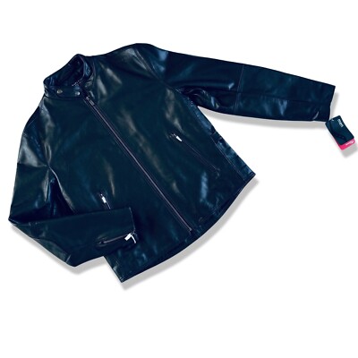 Leather Jacket Cafe Racer Moto Black Biker Mid Mens Medium Coat NEW