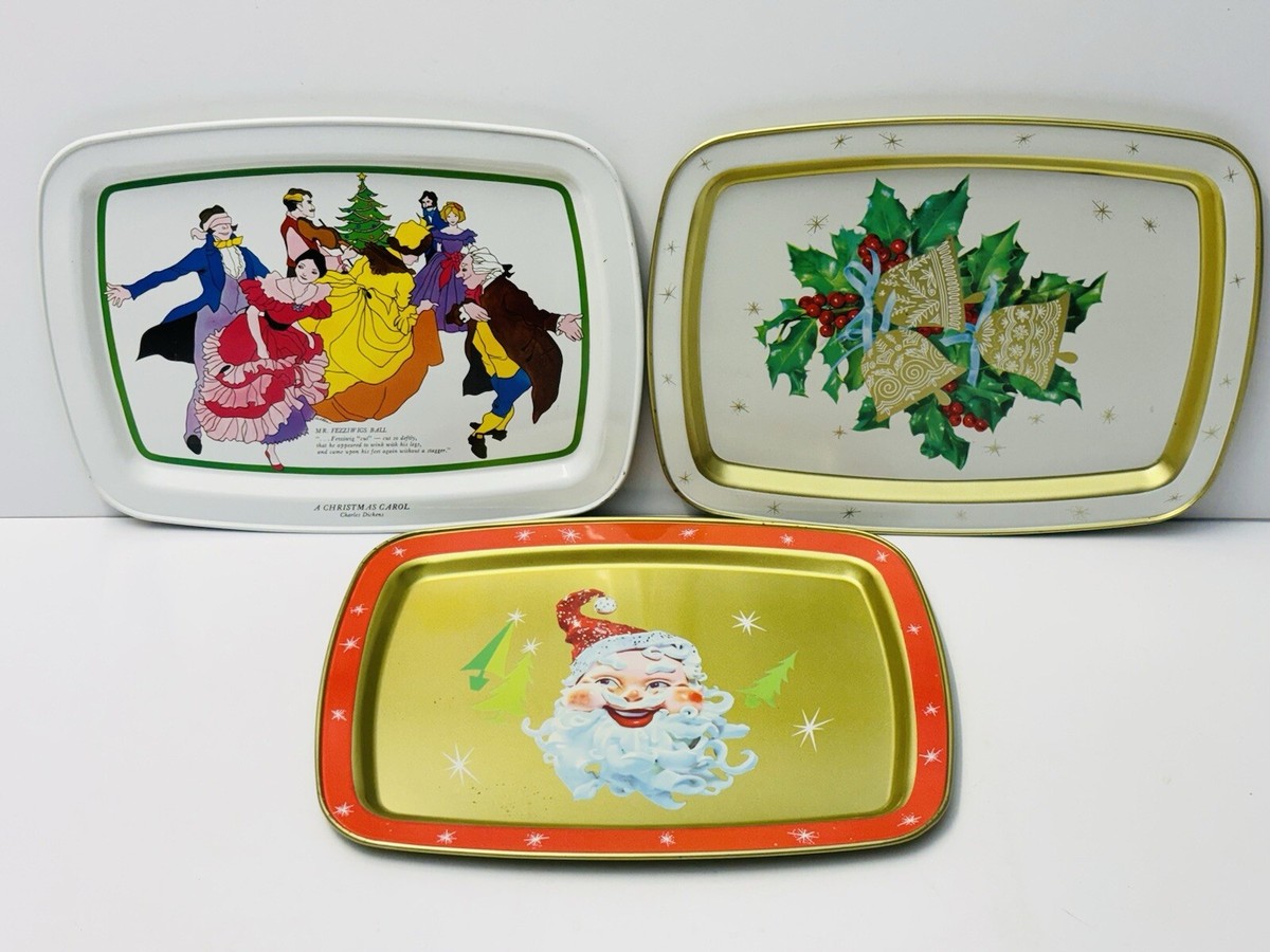 1950’s Atomic Vintage TV Lap Tray Christmas Themed Lot of Tin Trays  x 11
