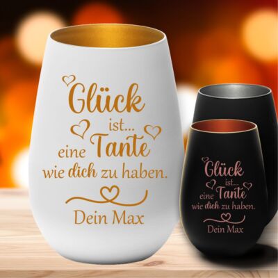 Windlicht Glück ist eine Tante wie dich zu haben mit Gravur Geschenk Weihnachten