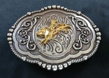 BULL RIDER RODEO WESTERN FLORAL RAISED 3D GOLD COLOR BULL COWBOY BELT BUCKLE