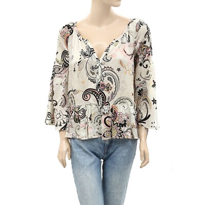Odd Molly Anthropologie Paisley Printed Blouse Top Floral Ruffle S-1 NWD 259709