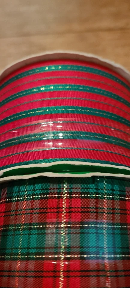 2 Spools Vintage Christmas Ribbon Plaid and Stripe Commodore Holiday NOS - Image 4 of 4