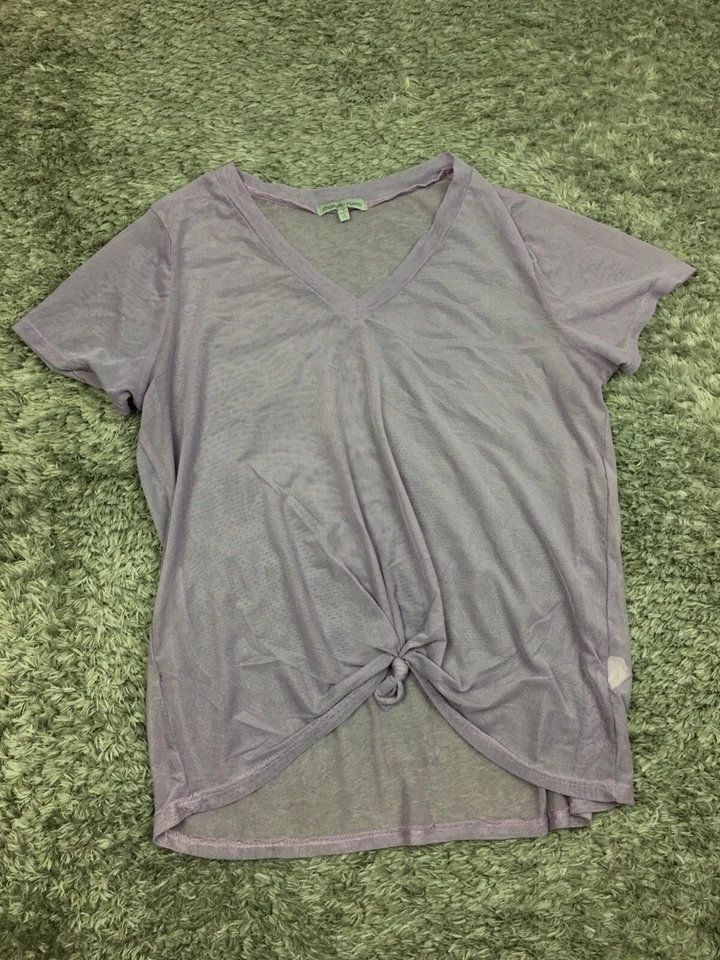 Blusa Charlotte Russe See-Through Feminina Tamanho Pequeno Roxa Transparente Frente Gravata Decote V - Imagem 3 de 4