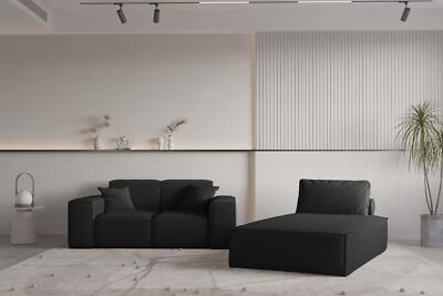 Sofa Set 2-teilig Sezlong und Sofa 2-Sitzer CELES PREMIUM Stoff Ascot Bukla Schw