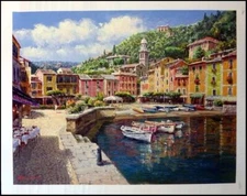 S. SAM PARK "Harbor at Portofino" 2003 Sold Out unframed on canvas H.Signed
