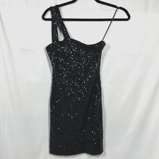 Aqua Sequined XS One-Shoulder Cocktail Prom Little Black Dress Sparkle MSRP $228