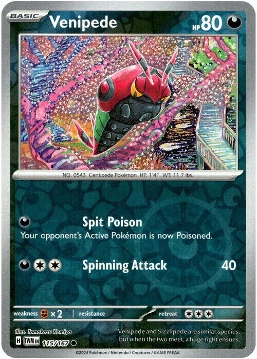 Pokemon - Venipede - 115/167 - Reverse Holo  -  Twilight Masquerade - NM/M