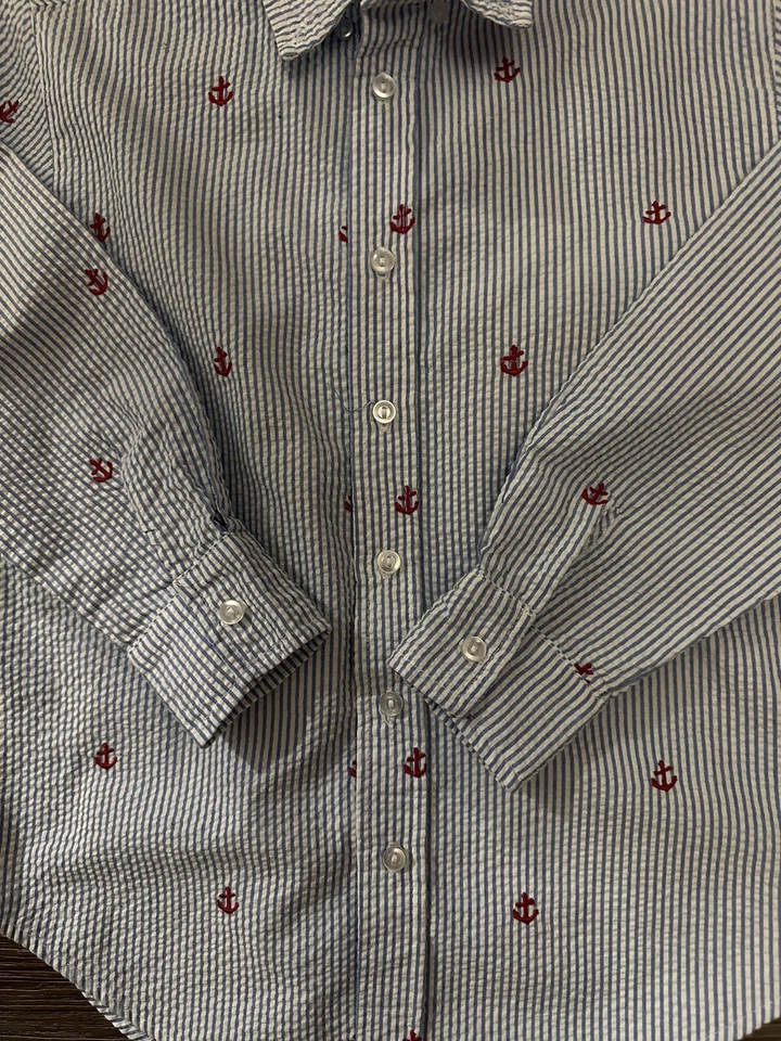 Kelly's Kids Boy's Blue Seersucker Button Down Shirt Size M 7-8 - Image 3 of 4