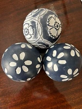 Vintage Decorative Ceramic Ball Sphere Blue and White 3 Inch Floral Print Flower