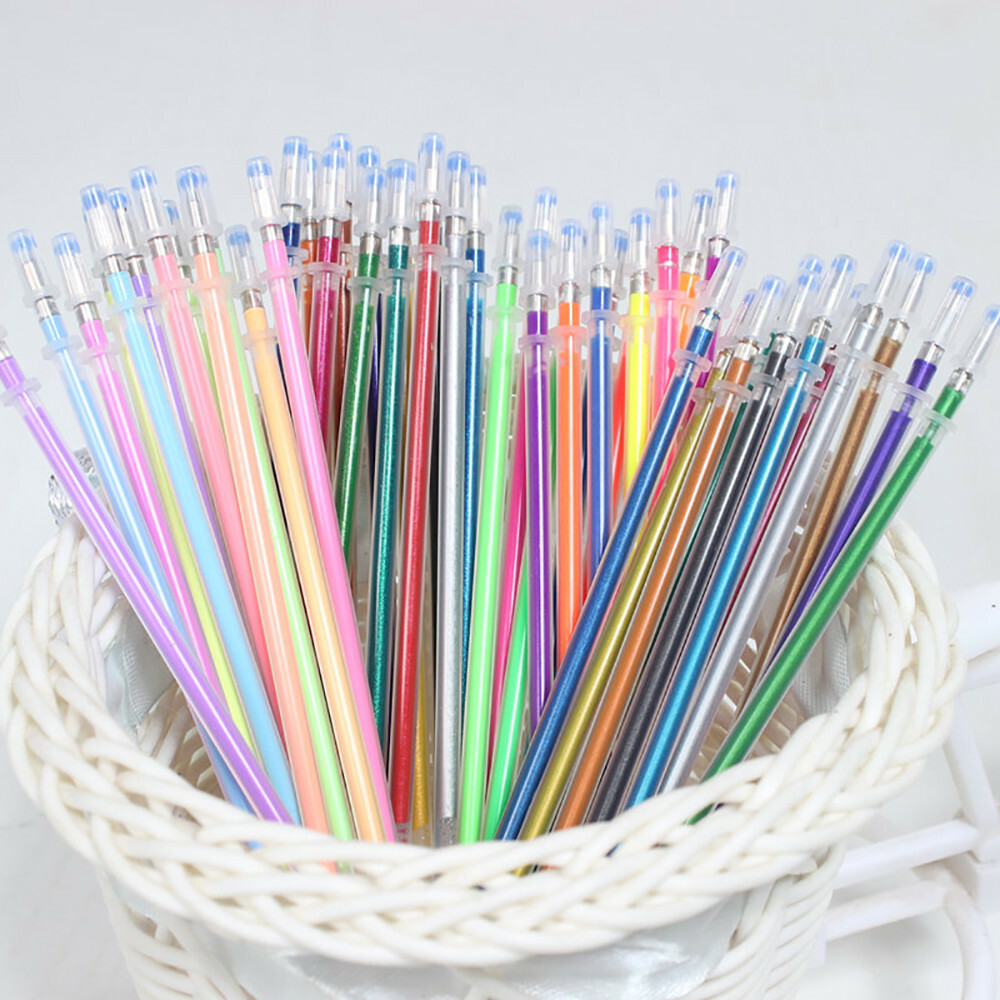 48pcs Gel Pens Gel Refills Rollerball Neon Glitter Pen Drawing Colors 60ml US
