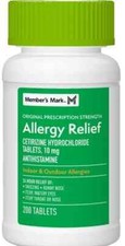 CETIRIZINE Allergy 200 Tablets Hydrochloride Members Mark 10mg SEALED EX SEP 26