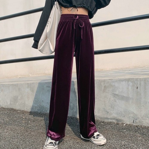 Women Velvet Pants Wide Leg Trousers 
