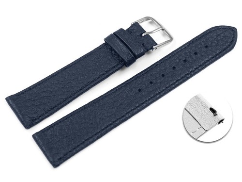 Bracelet De Montre En Cuir D'Autruche Bleu Foncé - Attache Dégagement Rapide - Taille Standard M - Marque Watchband Berlin