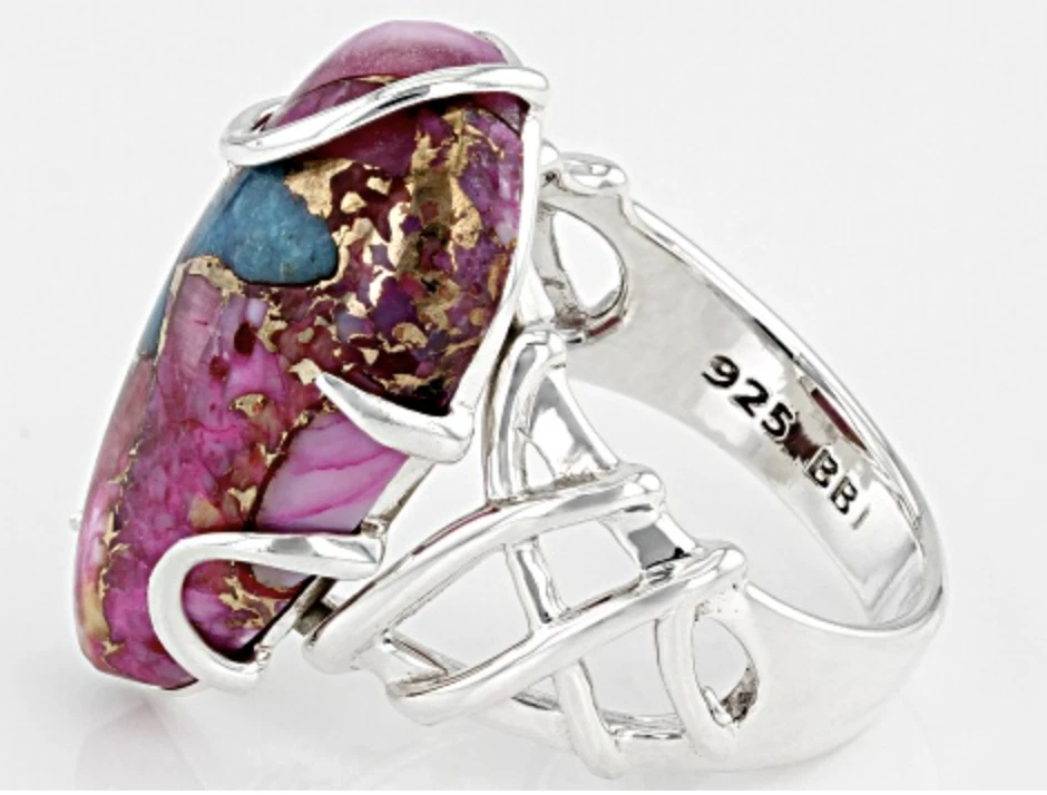 ANILLO MEZCLADO TURQUESA Y PÚRPURA ESPINOSO CONCHA DE OSTRA TALLA 8 10 11 12 Foto 2 de 3