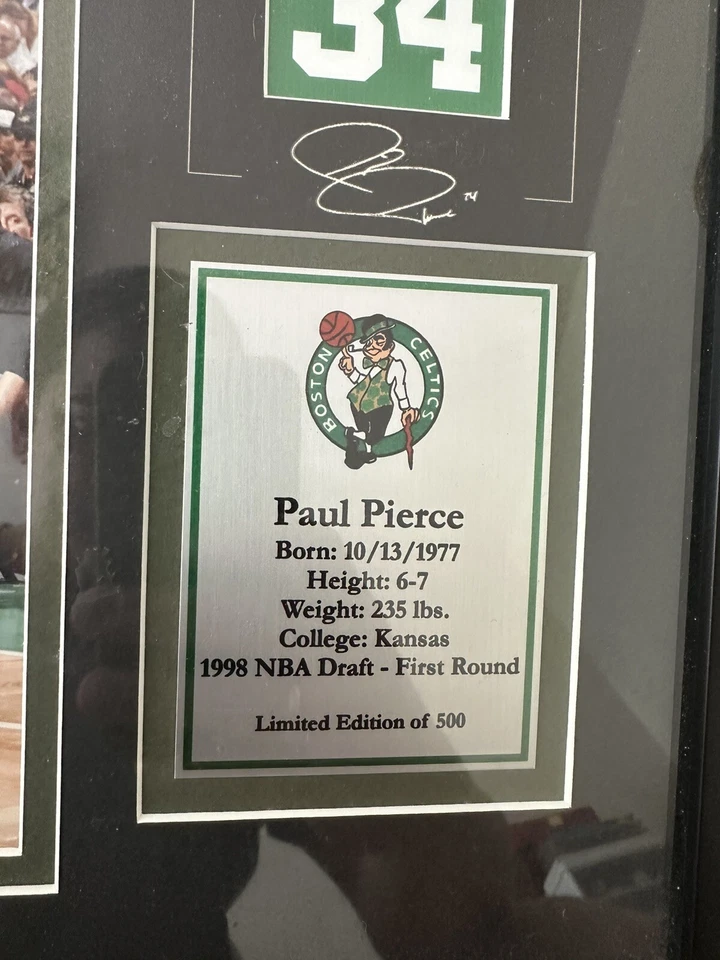 FOTO/AUTO a bordo PAUL PIERCE Boston enmarcado 10x12 con licencia limitada 5 de 500 Foto 3 de 4