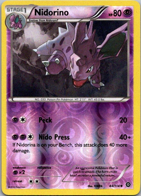 Pokemon XY Steam Siege Nidorino Reverse Holo 44/114