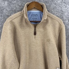 Chaps Sweater Mens XL Beige Quarter Zip Mock Neck Cotton Blend Knit Pullover