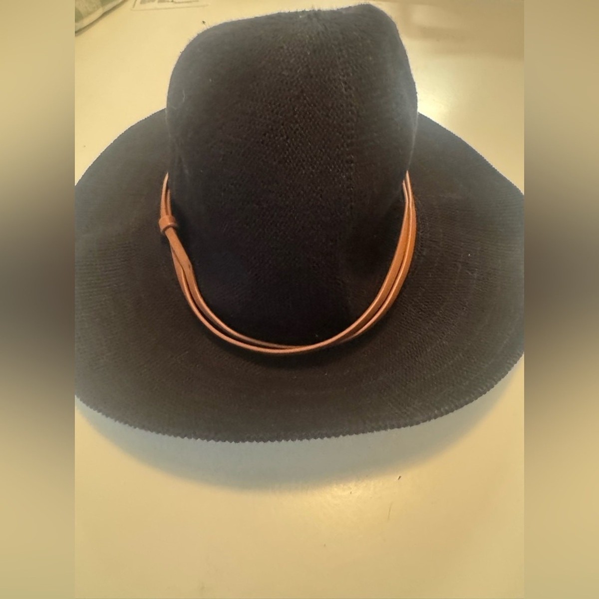 Anthropologie Black Hat with Tan Band Anthropologie Black Hat with Tan Band | eBay main image 2