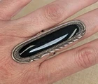 Vintage Henry Yazzie Navajo Sterling Silver Black Onyx Statement Ring Sz 8.5