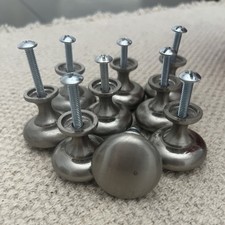 Set of 9 Brushed Silver Round Metal Cabinet Knobs with Screws
