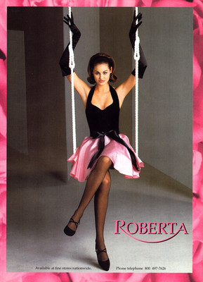 Roberta Clothing Lady on Swing Gloves Pink Black Shoes Bow Vintage PrintAd 1995