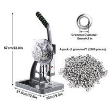 Heavy Duty Hand Press Eyelet Grommet Machine Punch Tool kit 3/8" 2000 Grommets