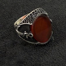 Natural Big Yemeni Aqeeq Red Yameni Agate Ring Sterling Silver 925 Ring For Men