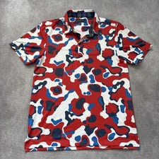 William Murray Polo Shirt Mens Medium Red Camo Golf Performance Plaid Collar