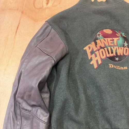Planet Hollywood Nashville Button Up Jacket Leather Sleeves Large Embroidered image 14