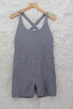 BEYOND YOGA Spacedye Get Up And Go Pocket Biker Jumpsuit Romper Gray Blue XL