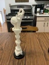 Golden Crown E&R Italy Alabaster Elephant Ivory Color Oriental Figurine 13” Tall