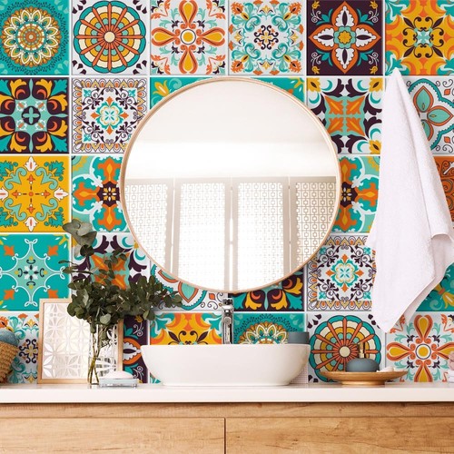 RE-COVERTILES 36 Pcs Carrelage Autocollant 10x10 Cm Mosaïque Azulejos - Stickers Muraux Décoratifs Cuisine Et Salle De Bain