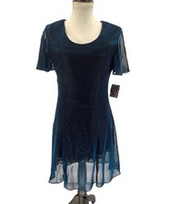 NWT Y2K Vintage 90s Teddi Womens Blue Sparkle Mylar A-Line Dress Size 12