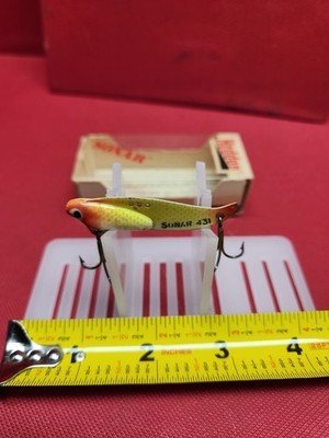 Vintage Heddon Sonar Weighted Flat Fish Fishing Lure # 431 Yellow / White W Box!