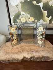 Vintage Leaded Glass And Pressed Dried Flowers Picture Frame For 3x5  Photo