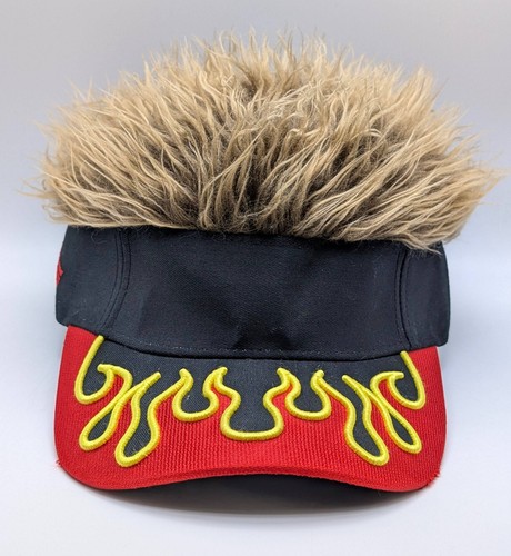 Flair Hair Guy Fieri Visor Cap Strap Back Adult OSFM Red Black Flames Costume - Picture 2 of 5