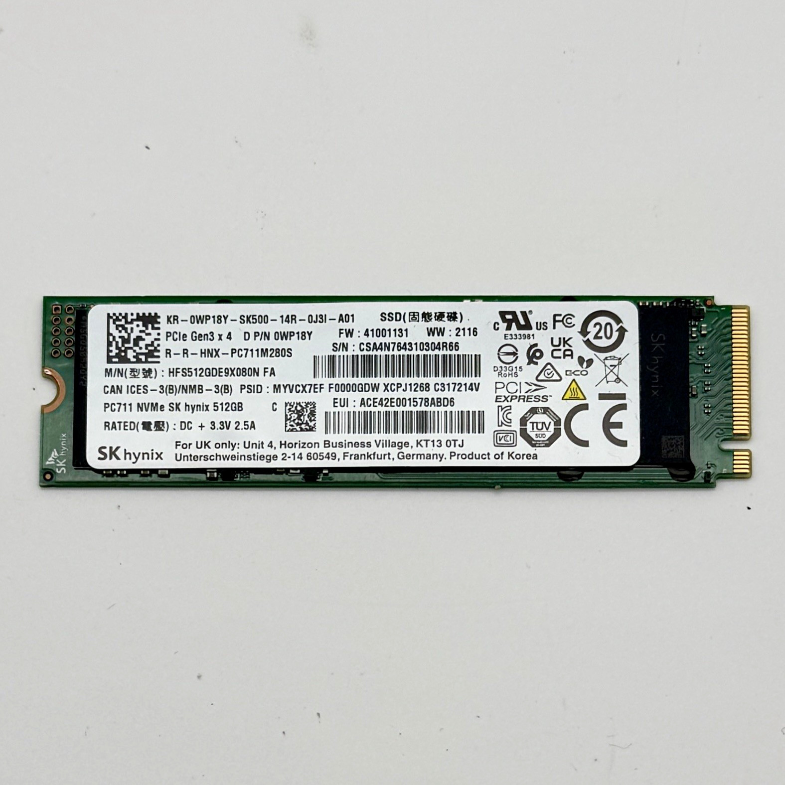 512GB SK Hynix PC711 NVMe PCIE 3.0 x4 SSD Hard Drive M.2 228