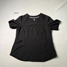 ClimateRight by Cuddl Duds Scrub Top Womens Medium Black V Neck Short Sleeve