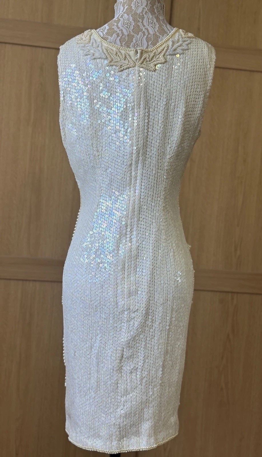 Vintage Ivory / Cream Silk Beaded Sequin Dress Bolero Set Art Deco Women UK10 image 10