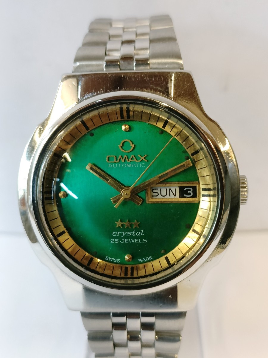 OMAX 25 JEWELS AUTOMATIC GREEN DIAL 28-35240 SWISS MEN'S FULL