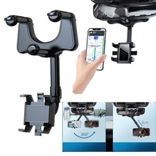 Universal 360 Car Rearview Mirror Mount Phone Holder Retractable Multifunctional