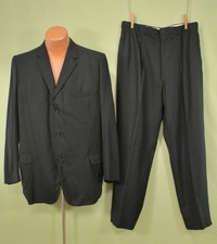 Men's VTG 50s Black 2 PC 3 Button Suit Sz M 1950s w/ Drop Loop Pants