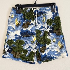 Vintage Y2K Mens Medium Hawaiian Sailboat Swim Trunks Resort Beach Tropical