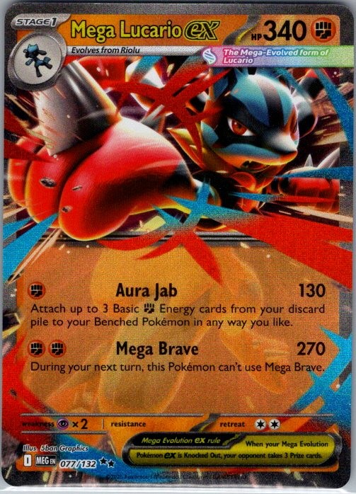 Mega Lucario ex Double Rare ME01: Mega Evolution 077/132 NM