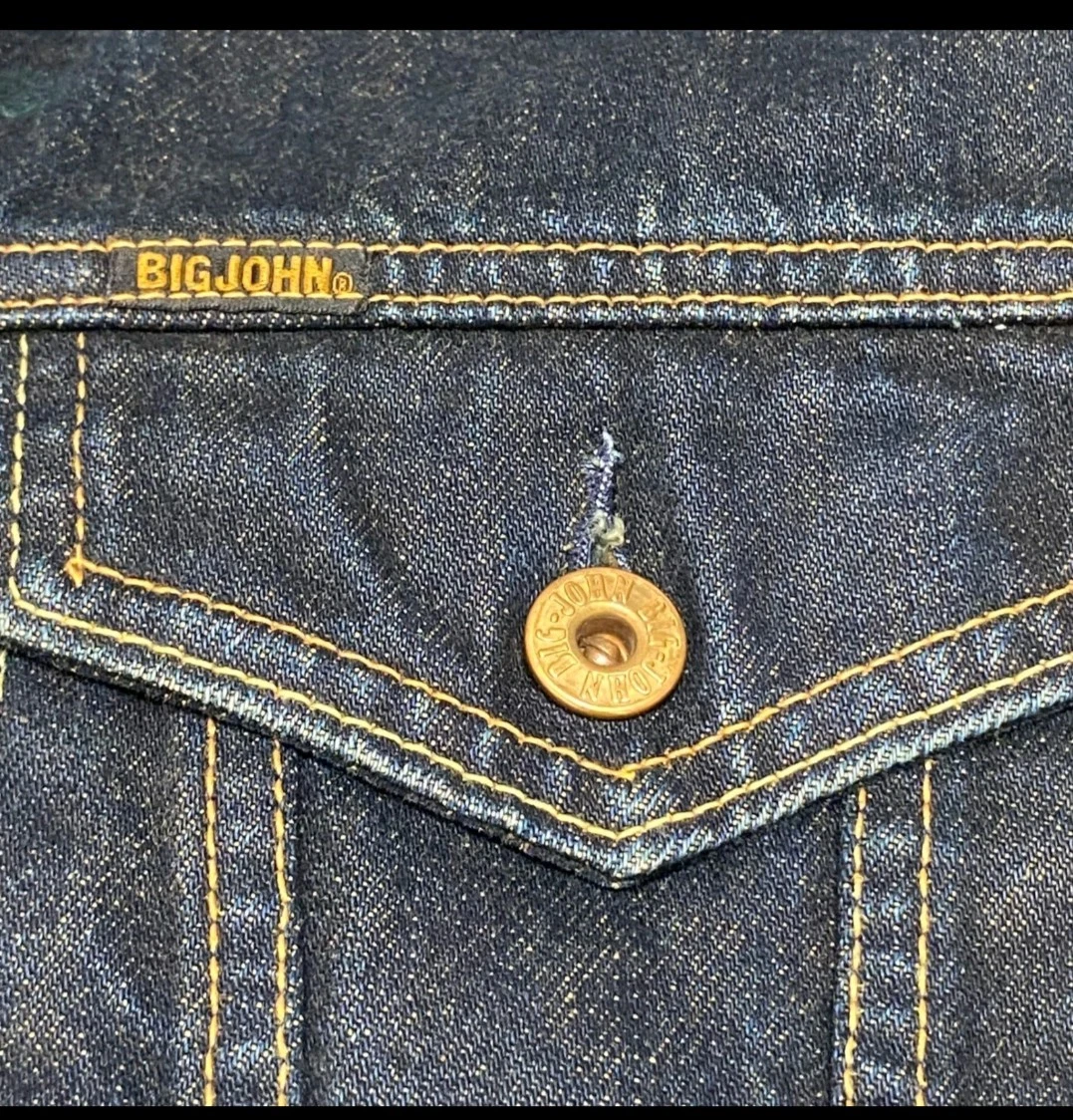 Big John Mens Dark Wash Denim Trucker Jacket Indigo Workwear L Salvaged Japan image 6