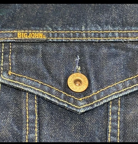Big John Mens Dark Wash Denim Trucker Jacket Indigo Workwear L Salvaged Japan image 6