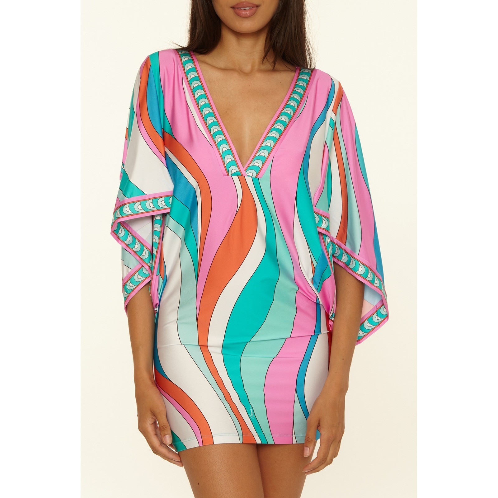Trina Turk Apollo V-Neck Tunic Swim Cover Up Dress Women's Size XL