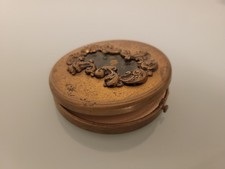 Vintage Makeup Compact Brass With Green Scoll And Mirror