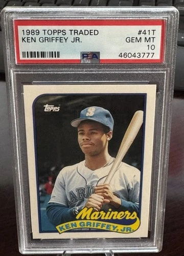 1989 KEN GRIFFEY JR TOPPS TRADED ROOKIE PSA 10  MARINERS 50-50? NEW LABEL (777)